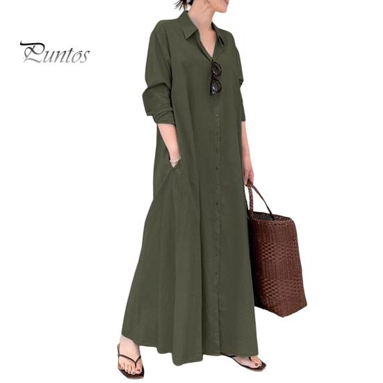 

Женское весеннее платье с отложным воротником, свободное однобортное однобортное платье с длинными рукавами и карманами на пуговицах, тип рубашки до щиколотки, осеннее повседневное платье макси M