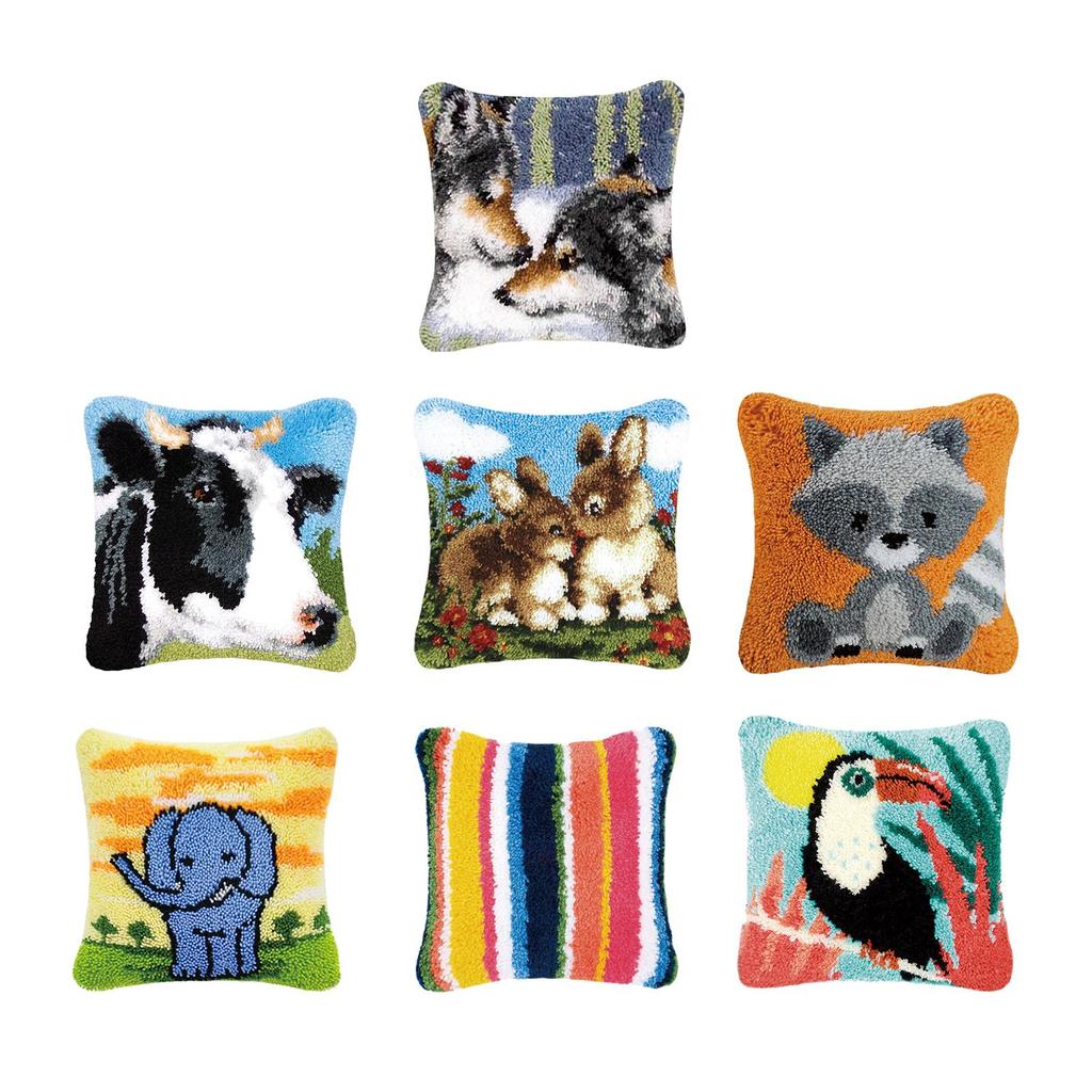 DIY Latch Hook Cushion Cover Set with Printed Canvas Rug Making Kit Needlepoint Craft for Home Decor