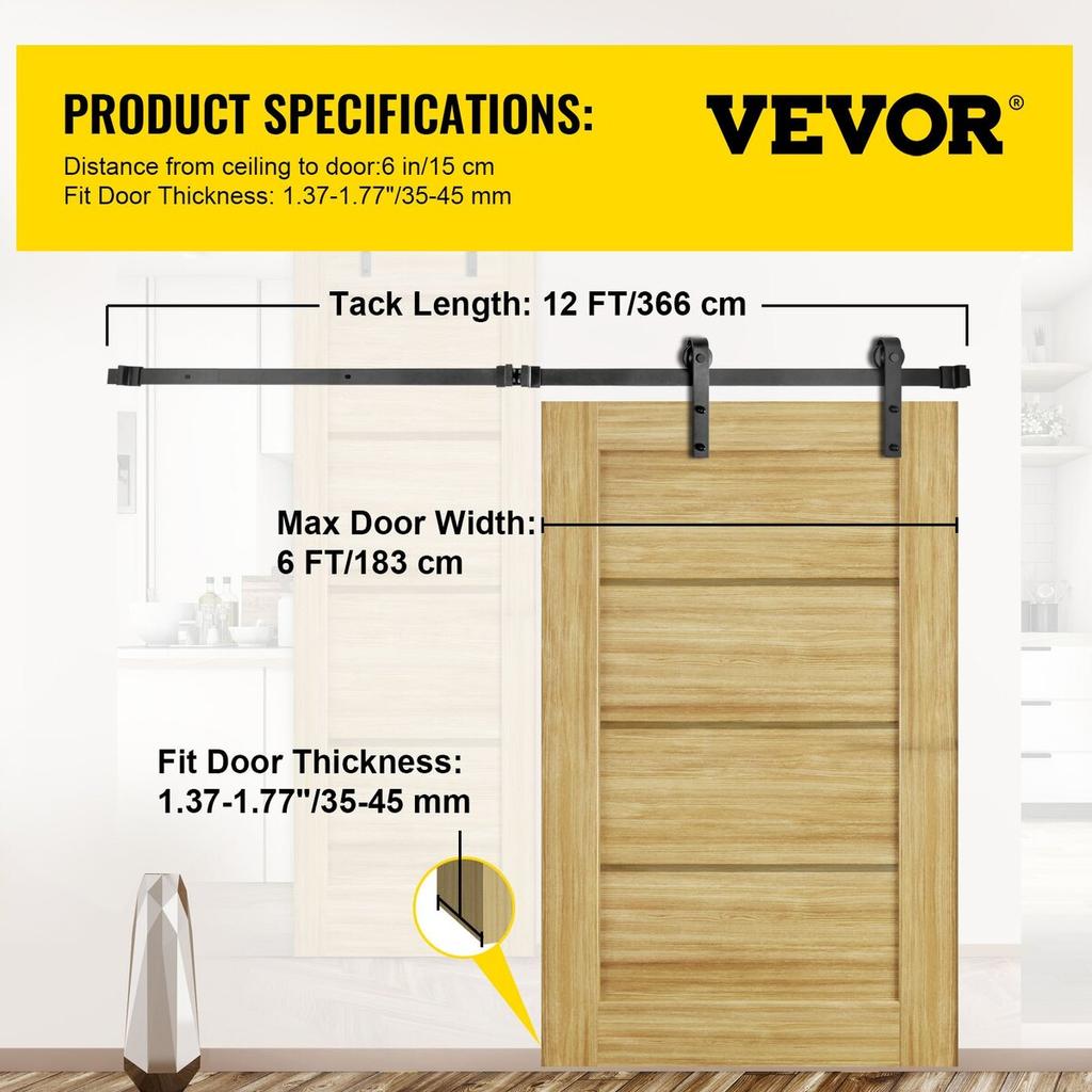 Sliding Barn Door Hardware Kit, 12FT Barn Door Kit, 330LBS Load-bearing Double Barn Door Hardware Kit, Carbon Steel Barn Door Track, Darn door for