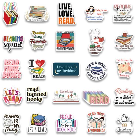 50PCS Reading Lovers Stickers Rich Different Patterns Residue-free Sunproof Adhesive Non-fading Waterproof Book Decals