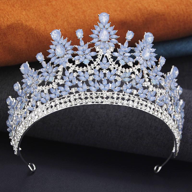 Elegant High Opal Pink Crown Royal Queen Tiaras and Crowns Wedding Hair Jewelry Party Prom Diadem Pageant Headdress Bridal