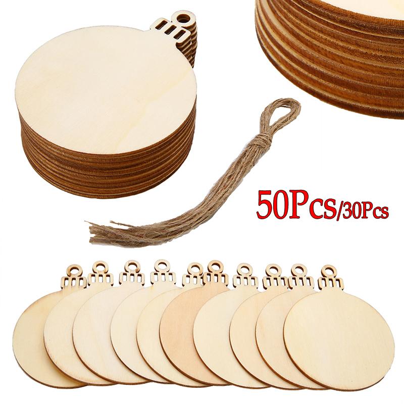50 Stück Weihnachts-Bastelformen aus Holz zum Selbermachen, Weihnachtsbaum-Dekoration, hängende Kugeln