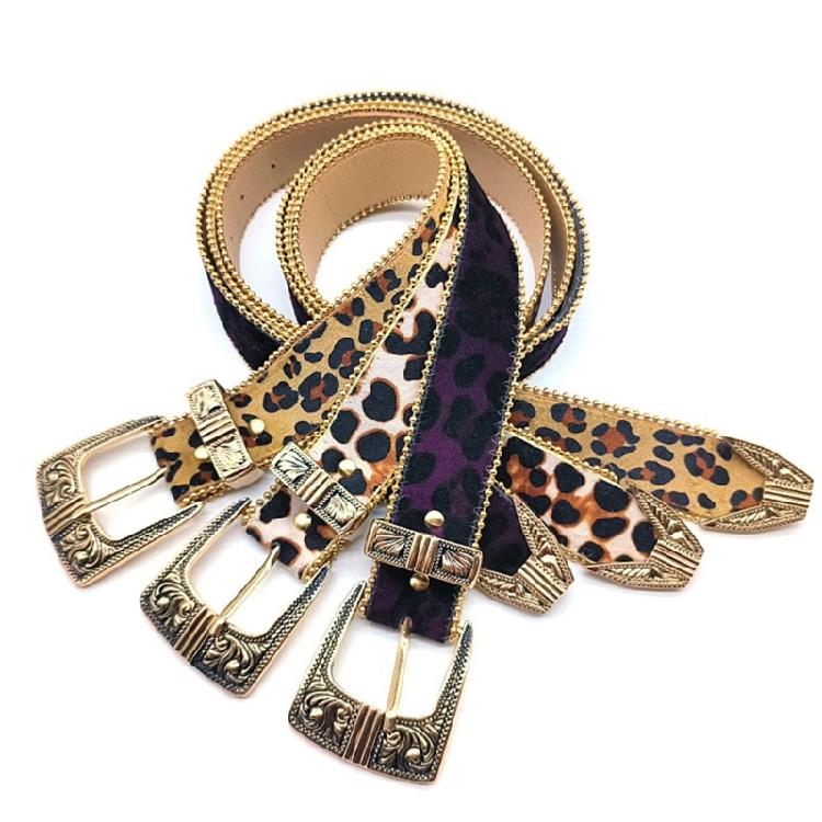 Fashion Leopard Pattern Belt Popular Waistbelt for Women Decorative Pants Belt Cool Engraved Buckle Belt Waist Accessory