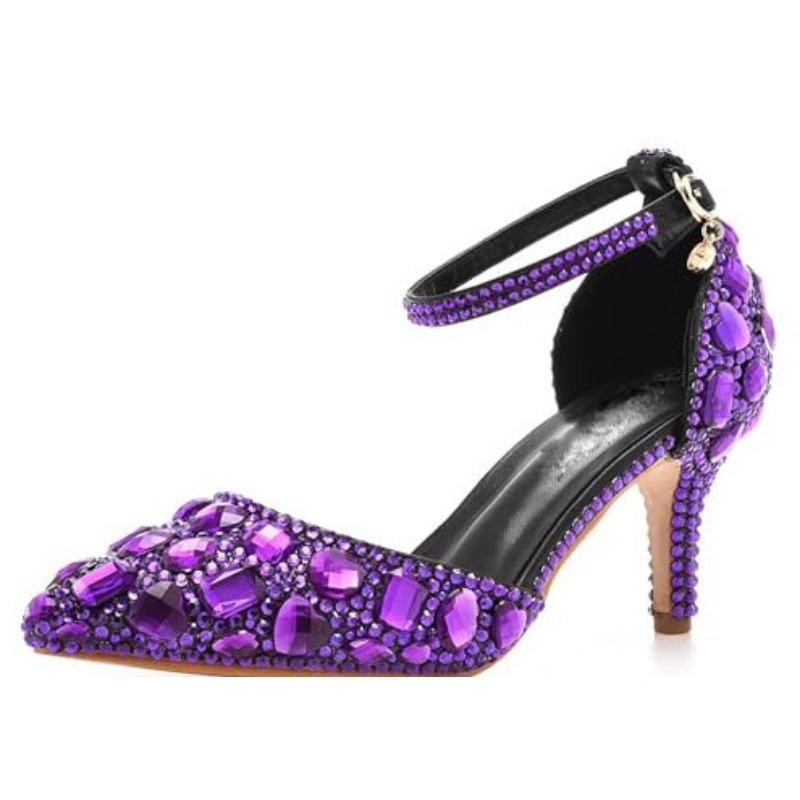 Sandales Grande Taille 7cm Talon Fin Bout Pointu Strass Sandales à Talons Hauts Strass Dorés Chaussures à Talons Hauts