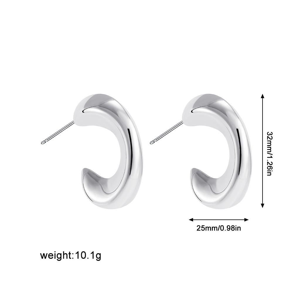 18K Gold Stainless Steel C Earrings Simple Meniscus Geometric Stud Earrings Stylish Twist Curved Ear Jewelry