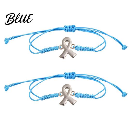 Charity Awareness Ribbon Jewelry 2PCS Hand-woven Braided Bracelets with Metal Pendant Adjustable Cord Hand Woven Wristband Wristbands Daily