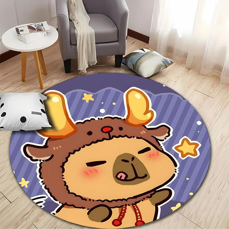Cute Cartoon Deer-Themed Round Rug for Kids' Room Round Carpet for Home Sofa Bedroom, Gift