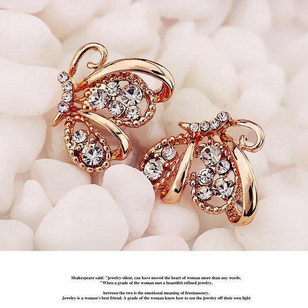Korean Style Butterfly and Flower Alloy Earrings with Diamonds