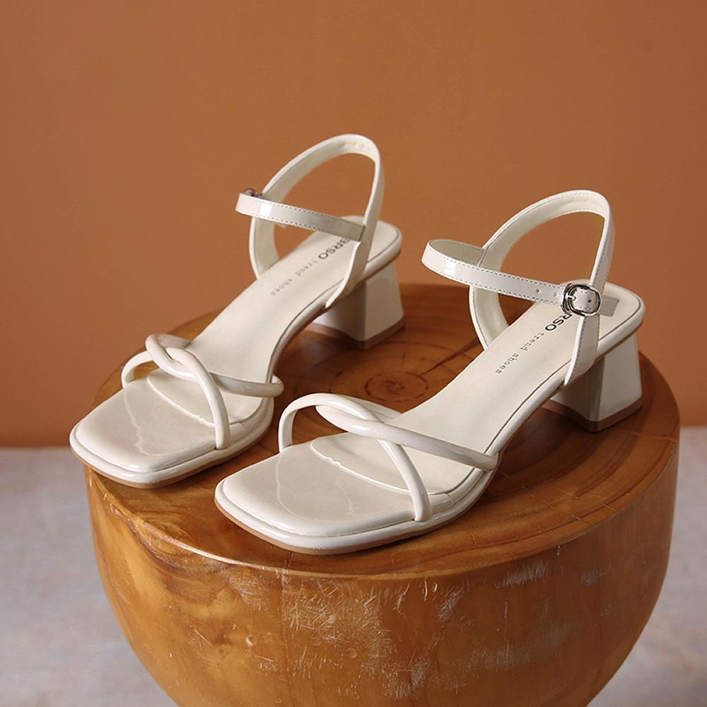 Classic 5cm Square Heel Woman Sandals Narrow Bands Silver Buckle Design Elegant Woman Shoes Heels Sandals