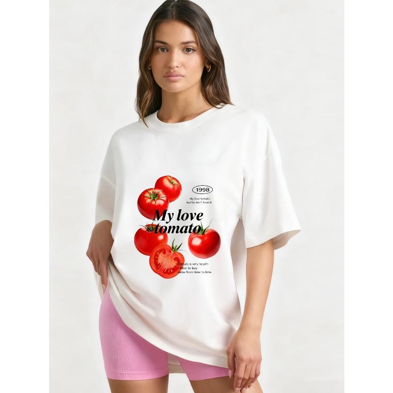 

Oversized T Shirt Black Tomatoes Print With My Love Tomatoes Text Casual Wear For Women Summer Outfits Streetwear Fashion Trendy Top XXXXL белый