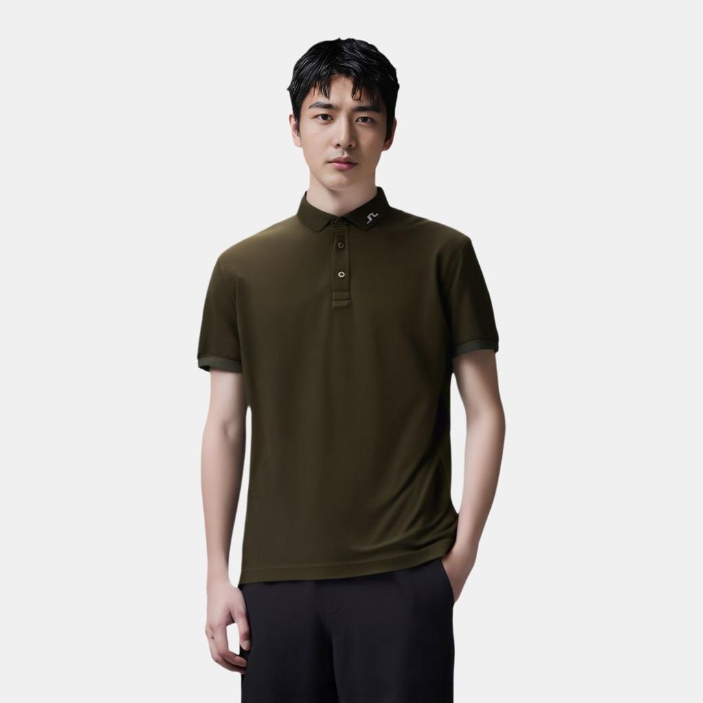 J.LINDEBERG Plain Knit Short Sleeve Polo Shirt Men Tops Forest-Green GMJT10684-M502