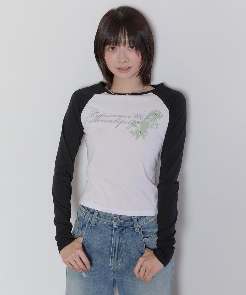 TYPESERVICE Sheer Hotfix Raglan Top [White]