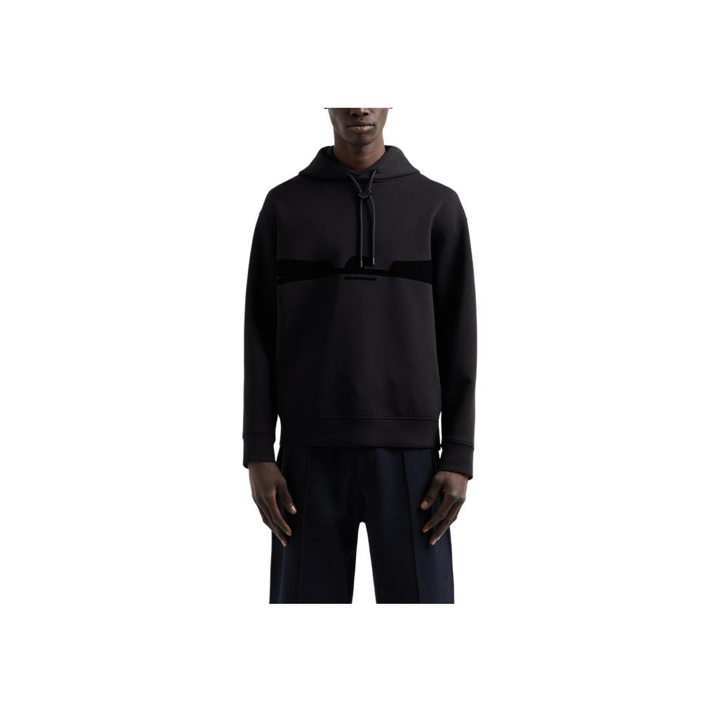 Emporio Armani Velvet Eagle Logo Cotton Stretch Fitted Long Sleeve Hoodie Men Hoodies Black EM001065-AF10013-UC001