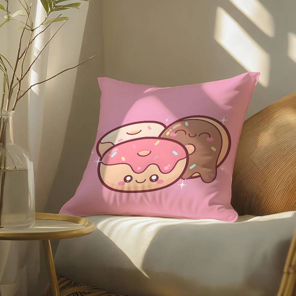 Food Lovers Cartoon Cute Donuts Pillow Case Silky Elegant Comfort Sofa Bed  Invisible Zipper Beach Pillowcase