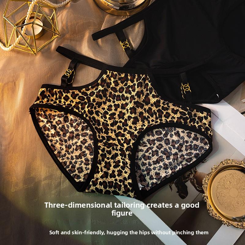 Ladies Spring and Summer New Leopard Pattern Hollow High Bounce Low Waist Pure Cotton Crotch No Trace Ice Silk Briefs