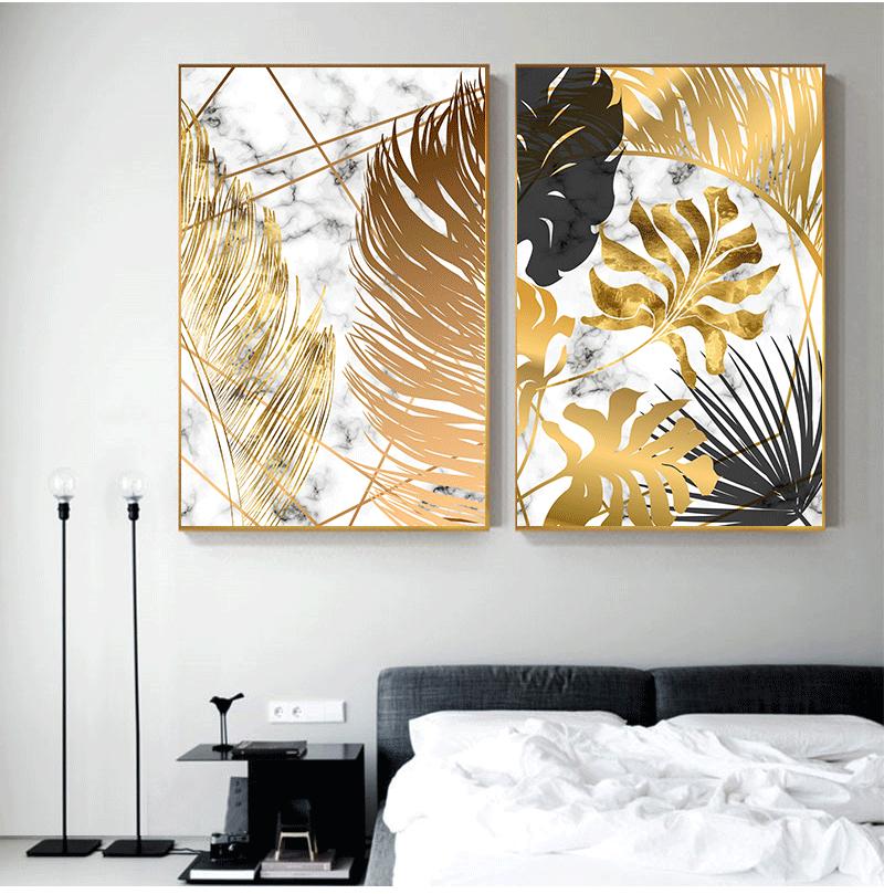 Scandinavian style, plant, gold, canvas, decorative painting, art, abstract printing, painting on the wall
