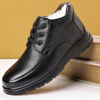 Hot Selling Zwarte Heren Winter Slijtvaste Laarzen Casual Outdoor Laarzen Hoge Schacht Leren Schoenen Heren Warme Pluche Enkellaars Voor Man