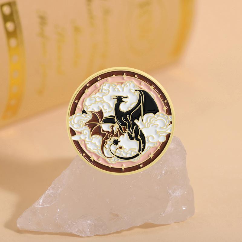 Fantasy Books Wings Enamel Pins Black Dragon Brooches Lapel Badges Bookworms Jewelry Gift for Readers Friends