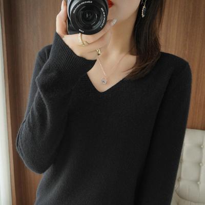 Winter V-Ausschnitt Pullover Gestricktes Unterhemd Damen Locker Modischer Pullover Herbsthemd