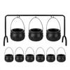 9-Piece Halloween Cauldron-Style Tabletop Decor: Includes Three Mini Black Witch Cauldrons and Metal Stands; Suitable As Tabletop Centerpieces