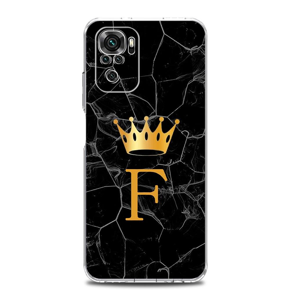 Crown Letter A To Z Phone Case For Xiaomi Redmi Note 13 12 5G 9S 9 8 10 11 Pro Plus 4G 9T 13C 12C10C 9C 9A 7 Pro Clear Cover