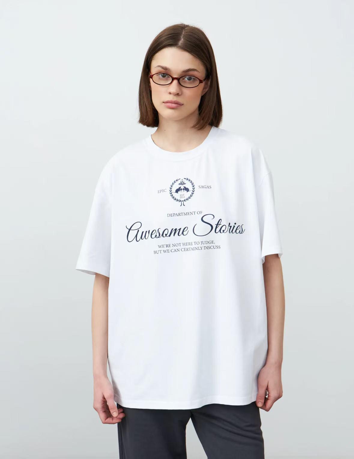 Crown Casual Blue Short Sleeve Slimming T-shirt - Age-Reducing, Comfortable, Personality Print L