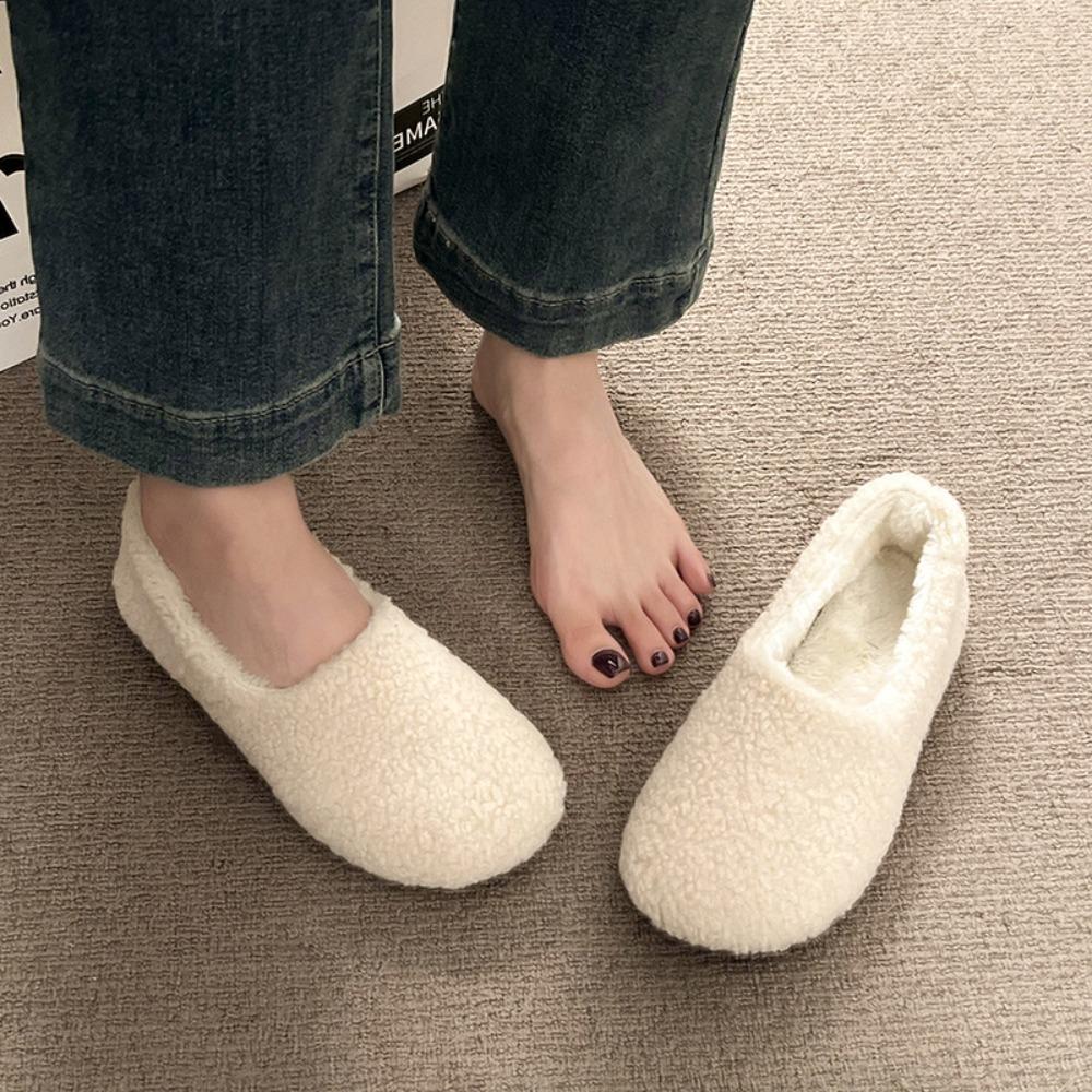 JMXD-Winter Women’s Plush Platform Slippers: Cozy Shearling Lined Indoor Outdoor Shoes Non-Slip Sole Warm Fuzzy Booties Slip On Fashion