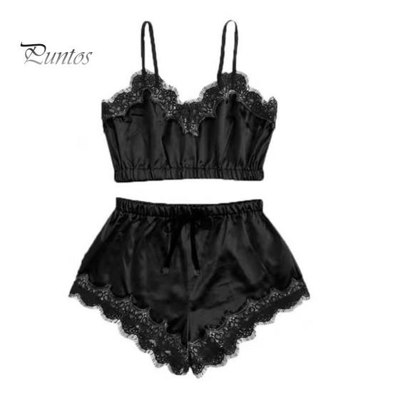 Dámský dvoudílný pyžamový set Krajkový lem Výstřih do V Cami Crop Top Šortky s elastickým pasem Ležérní bez rukávů Noční oblečení Lounge set