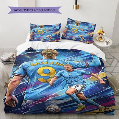 Set cu cuvertură și fețe de pernă Haaland Decorațiune pentru casă Cadou de ziua de naștere (1 * husă de pilotă + 2 * fețe de pernă, fără miez)