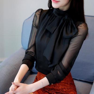 Spring and Autumn New Style Bow Chiffon Professional Shirt Korean Style Versatile Women's Top