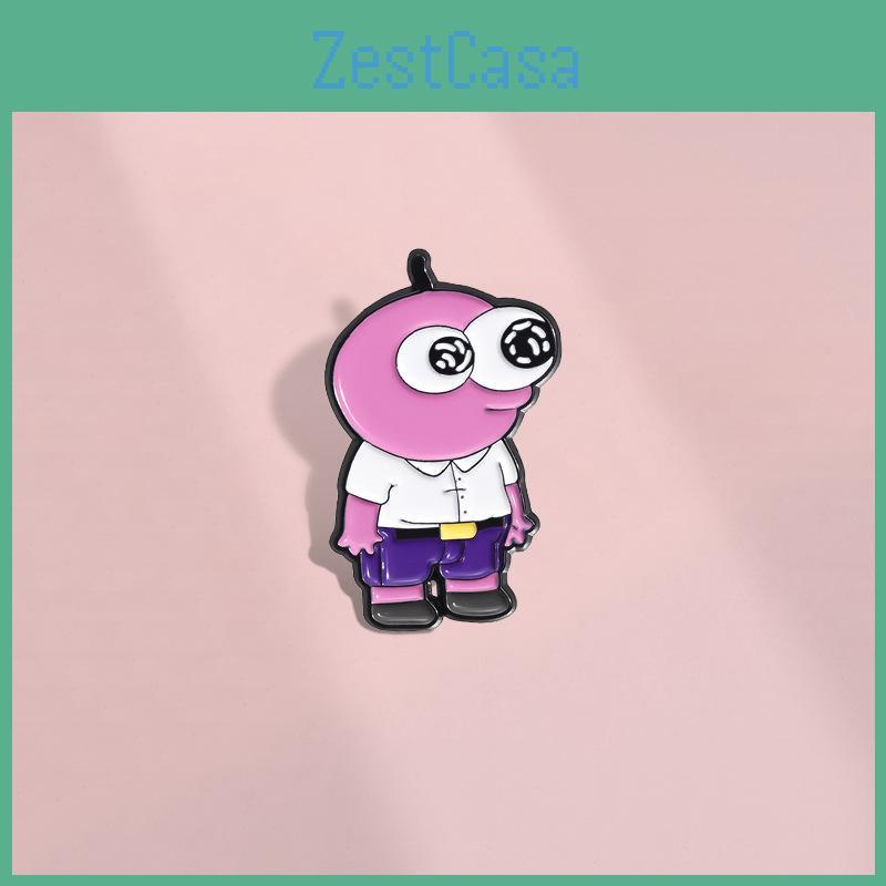 Stylish Cartoon Pink Character Brooch Featuring Big Eyes Fashionable Metal Accessory Pin
