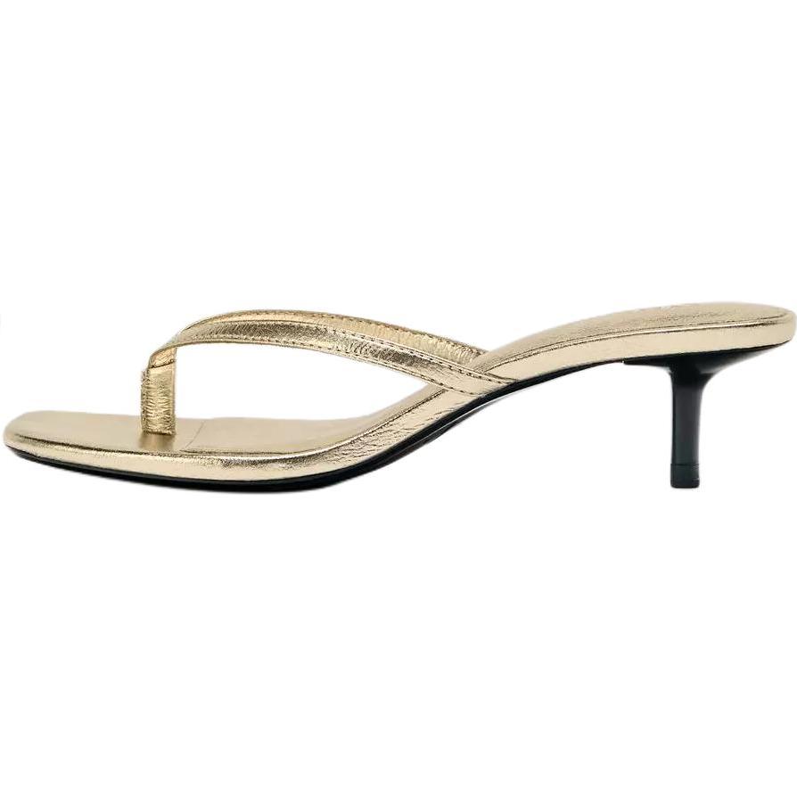 Zara Minimalist Comfortable Metallic Layered Effect Kitten Heel Flip Flops Women Footwear Gold 13302610253-37