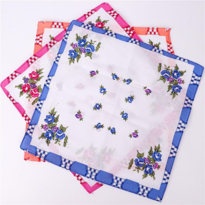 3Pcs 28x28cm 100% Cotton Vintage Flower Printed Women Lady Handkerchief Wedding Party Gift Random Color