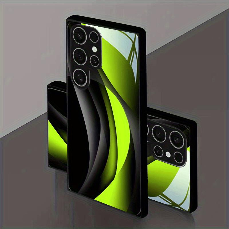 Dark green curved pattern glass phone case suitable for Samsung Galaxy S26 S25 S24 S23 S22 S21 S20 FE/Ultra/Plus anti drop