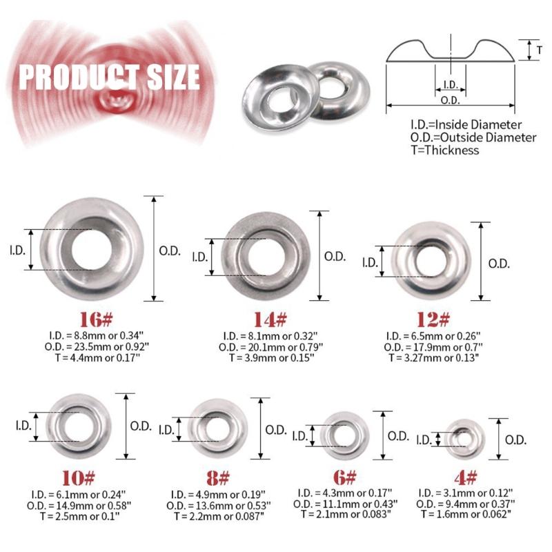 160/295Pcs Stainless Steel Conical Washer Replacement Countersunk Head Tapping Screw Washer Easy to Installation