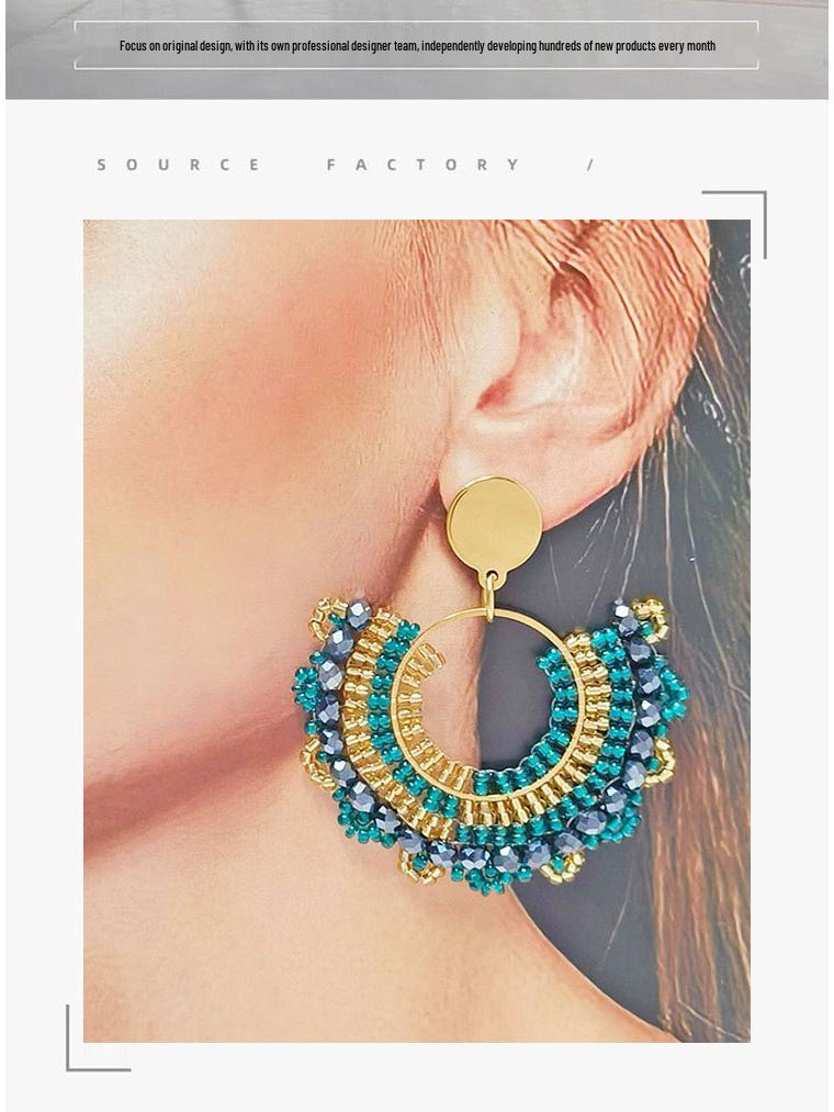 Handmade Ethnic Fan-Shaped Beaded Earrings - Unique, Light Luxury Style for Women