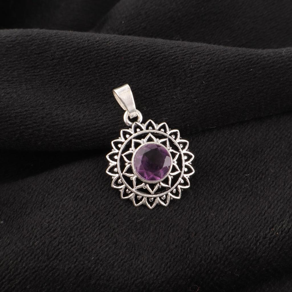 Amethyst Gemstone 925 Sterling Silver Jewelry Handmade Statement Pendant  1.14" CP-30-3