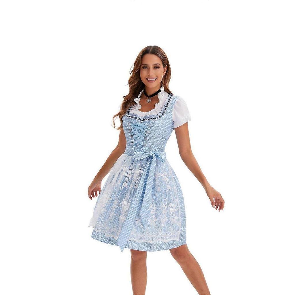 Oktoberfest Costumes Women Dirndl Dresses 4 Pcs German Oktoberfest Dress Bavarian Dress Light blue
