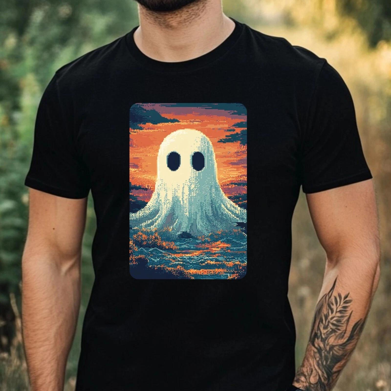 T-Shirt Herren Geist Pixel Art Motiv Baumwolle Größe XS bis 5XL XS