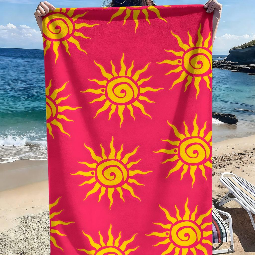 Yellow sun pattern foundation polyester microfiber beach towel is highly absorbent, suitable for swimming and beach outings