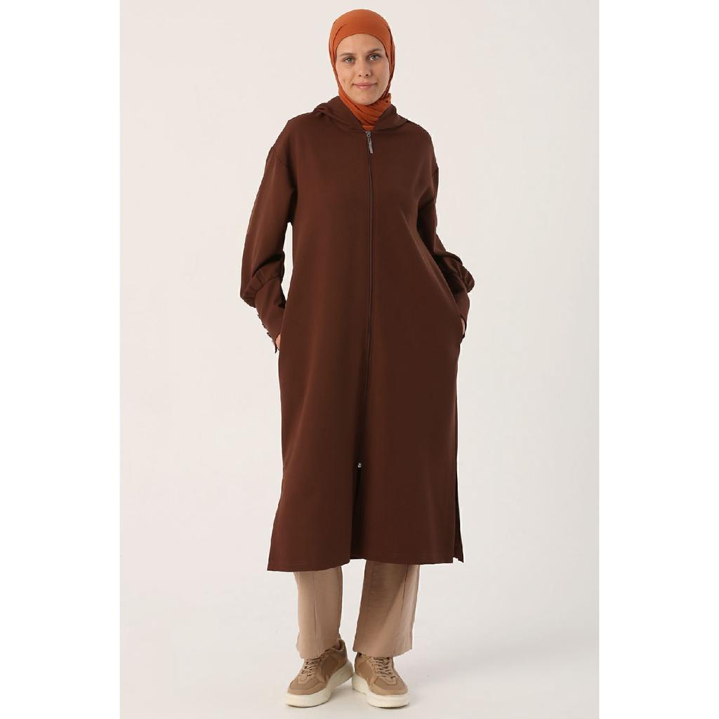 Cardigan confortabil negru cu glugă și fermoar