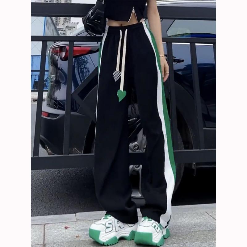 Korean Streetwear Women Sweatpants Spring Summer New Harajuku Elastic High Waist Love Drawstring Casual Striped Sports Trousers