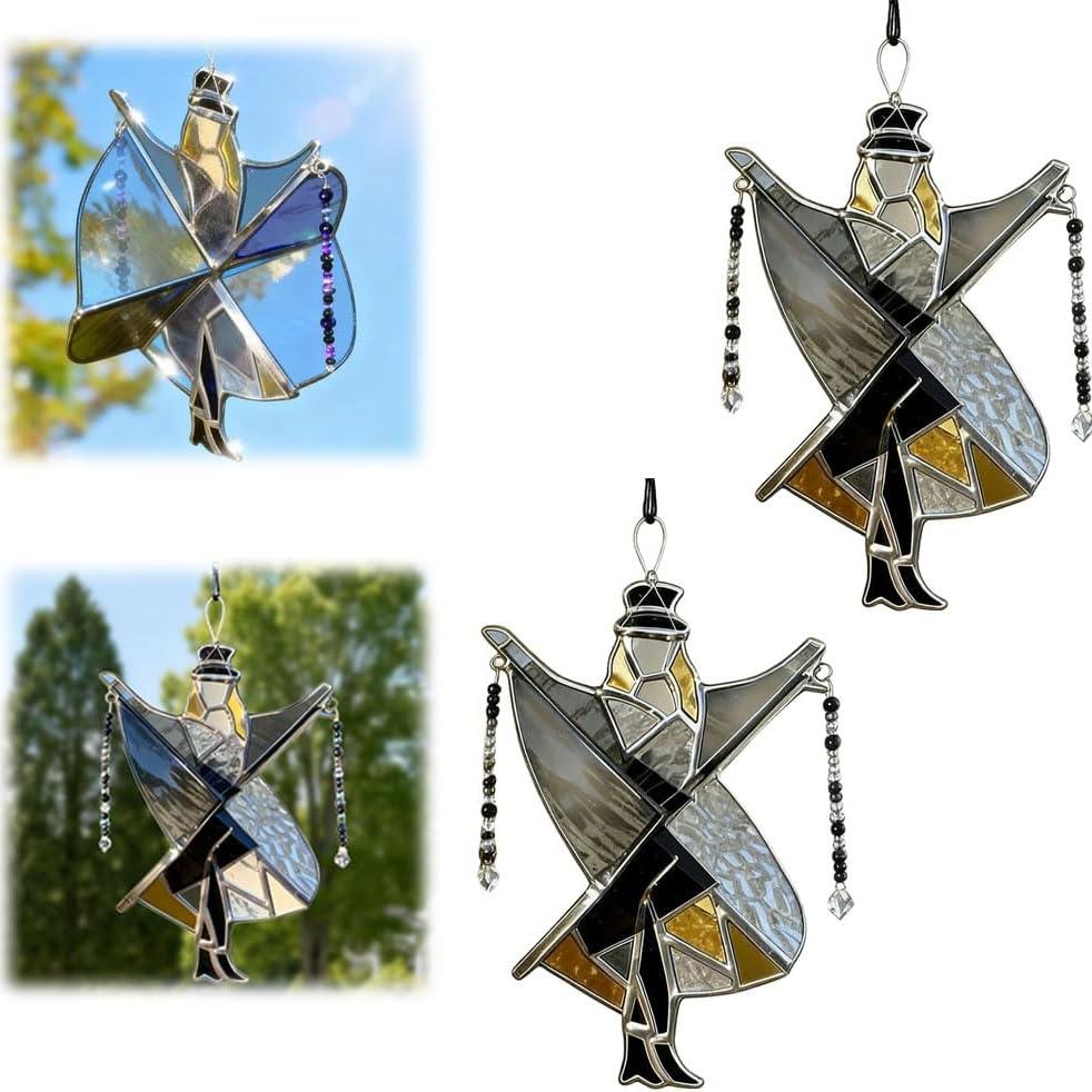 Dancing King Pattern Stained Glass Spinner Memphis Melody Spinner Kinetic Acrylic Hanging Decor Colorful Kinetic Garden Ornament for Window