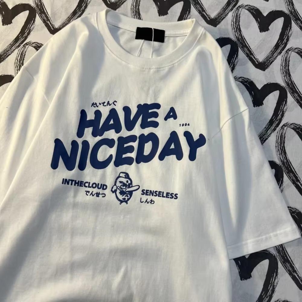 Original American Retro Letter Printed Short Sleeved T-shirt Men Women Trendy Brand Loose Ins Pure Cotton Half Sleeved T-shirt