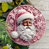 Pink Christmas Wooden Sign with Black Santa Claus Pattern - Navidad Round Sign for Door Wall Hanging Decor - Ideal Christmas Decoration