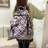 Large Capacity Plaid Backpack Women's Star Printed Student School Bag with Coin Purse