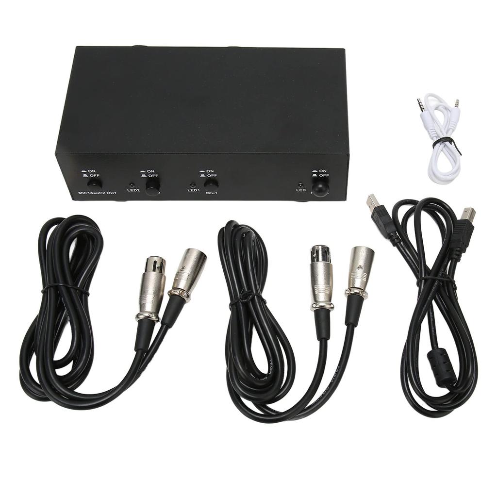 Phantom Power with XLR Cable and 3.5mm Sound Cable, Dual Microphone, 48V Power Supply for Condenser Microphones and Music Recording Equipment, High