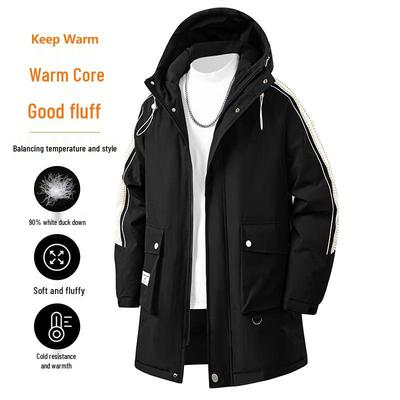 Übergröße Herren Entendaunen Kapuzen-Langmantel Arbeitsjacke für Outdoor und Bergsteigen