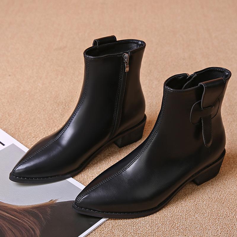 

Pointed side zipper thick heel thin short Martin boots women s autumn new small short boots women s boots 35