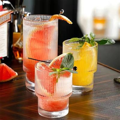 Copos de Suco de Café Água INS Simples Transparente Cerveja Coquetel Leite Copo de Aveia Vidro Listrado Resistente ao Calor Copos de Festa de Bar